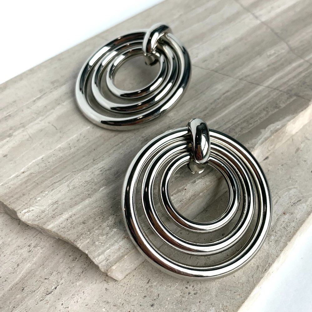 NEW~ Anthropologie Ettika Layered Multi-Ring Silver Hoop Earrings